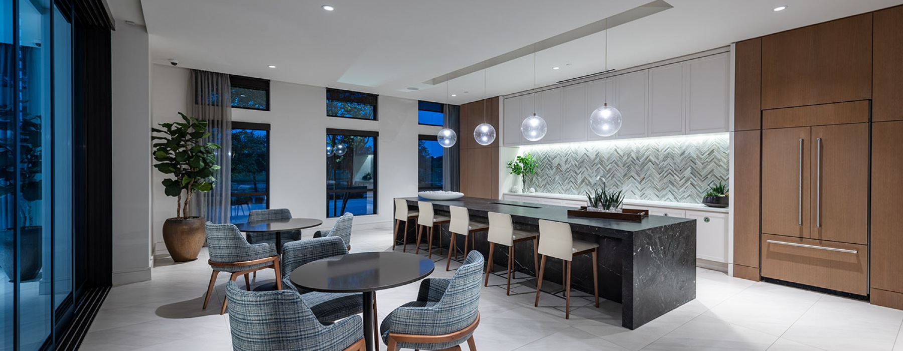 expansive clubhouse with entertainer's kitchen