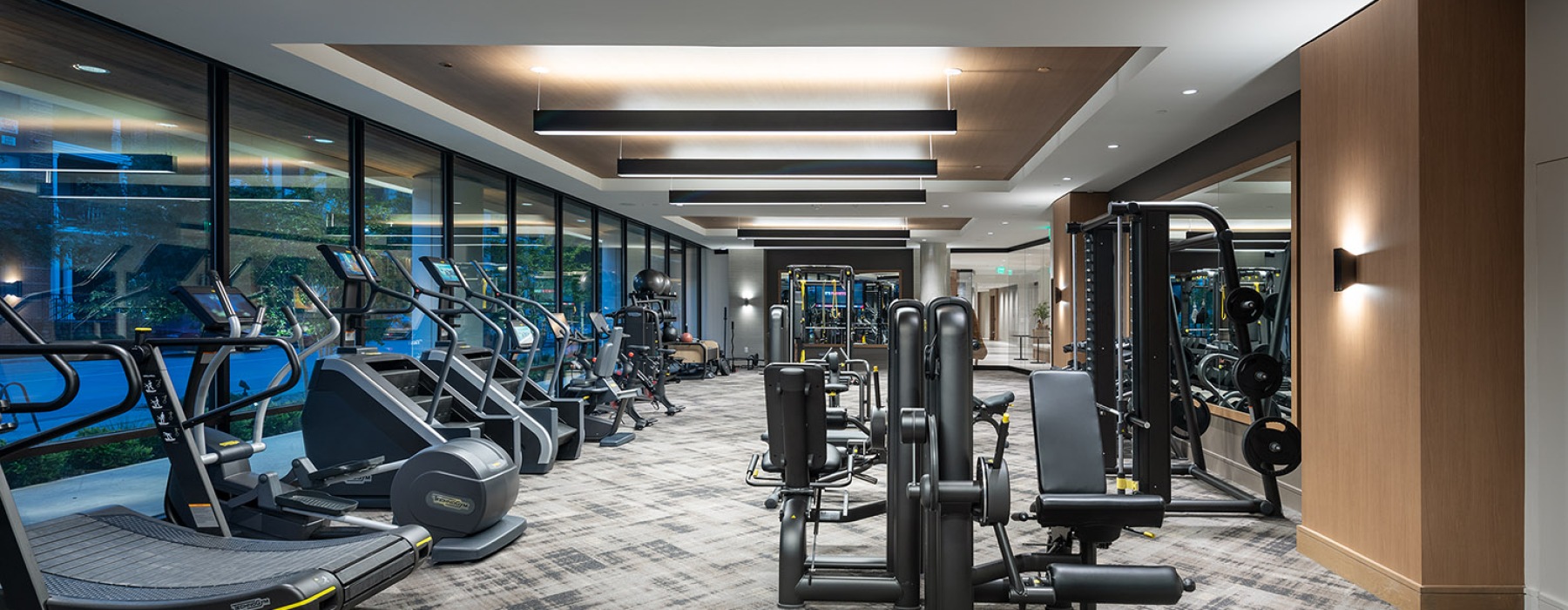 Luxury fitness center with strength training and cardio 